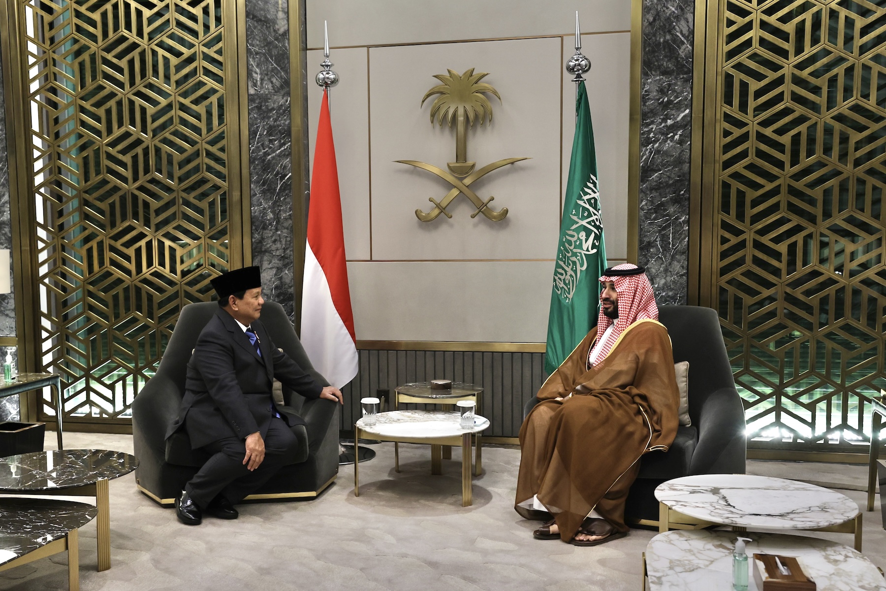 Indonesia's President-elect and Defense Minister Prabowo Subianto meets with Crown Prince Mohammed bin Salman in Jeddah on June 12, 2024. (Ministry of Defense)