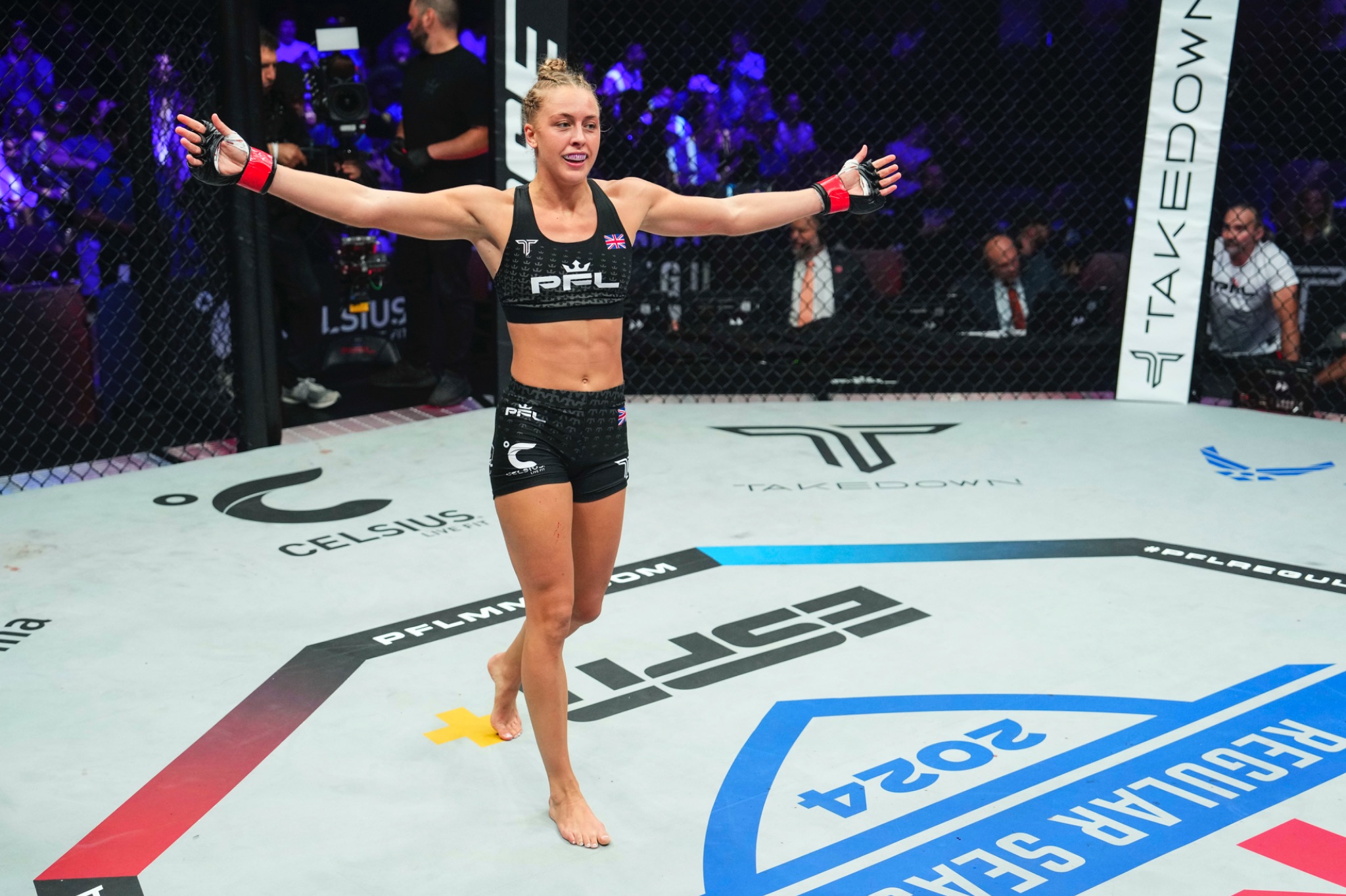 Dakota Ditcheva celebrates victory in the 2024 PFL Global Season on Thursday. (PFL)
