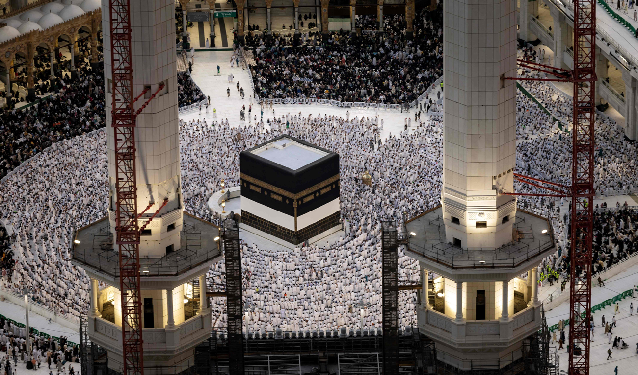Muslim worshippers pray around the Kaaba at the Grand Mosque in Saudi Arabia’s holy city of Makkah on June 13, 2024, ahead of the annual Hajj pilgrimage. (AFP)