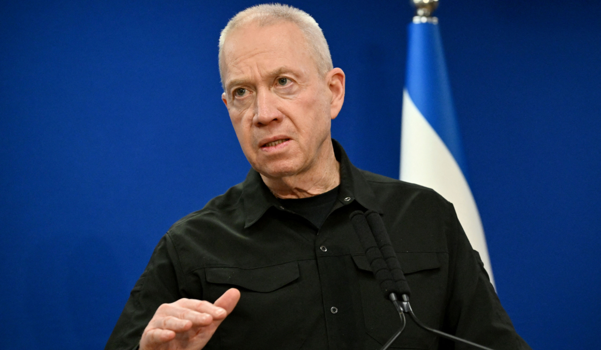 Israel's Defence Minister Yoav Gallant speaks during a joint press conference with US secretary of defence, in Tel Aviv on December 18, 2023. (AFP)