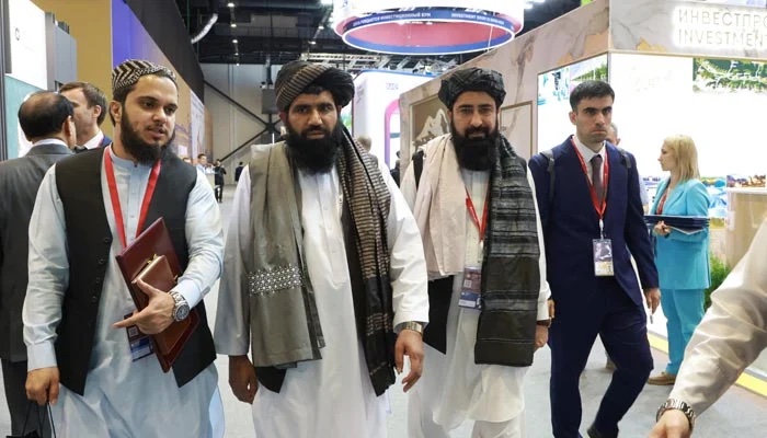 Members of Afghanistan's delegation, led by the Taliban-run government's Acting Labour and Social Affairs Minister Abdul Hanan Omari, attend the St Petersburg International Economic Forum (SPIEF) in Saint Petersburg, Russia on June 5, 2024. (REUTERS/FIle)
