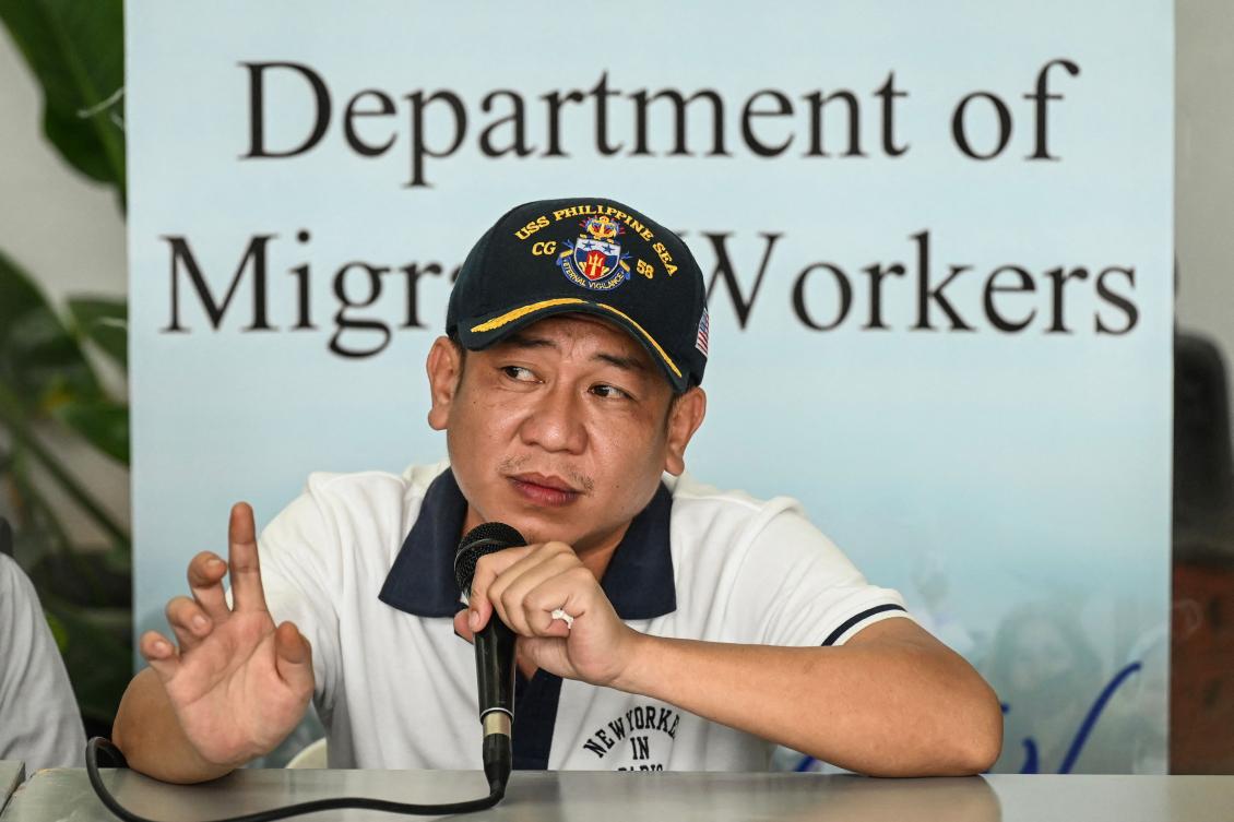 Christian Domarique, captain of the MV Tutor, was one of the 22 Filipino crews of the coal carrier ship that was attacked by the Houthis near the Yemeni port of Hodeidah on June 12. (AFP)