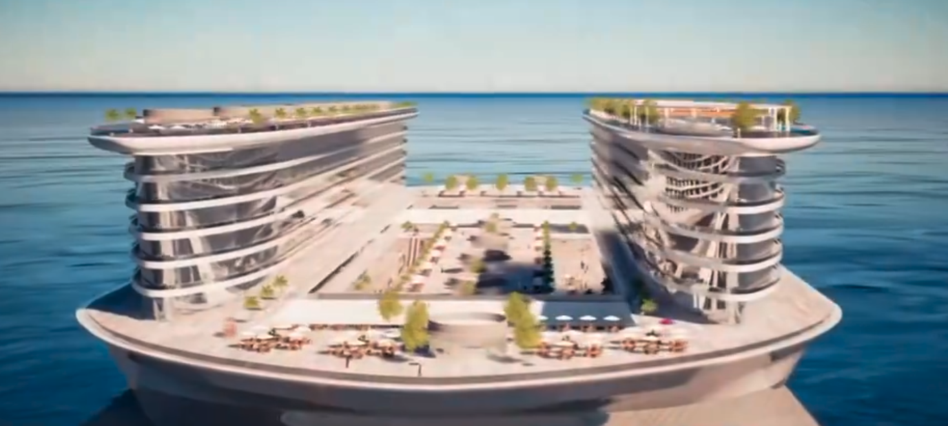 The ship will also have office spaces alongside recreational activities. Screenshot
