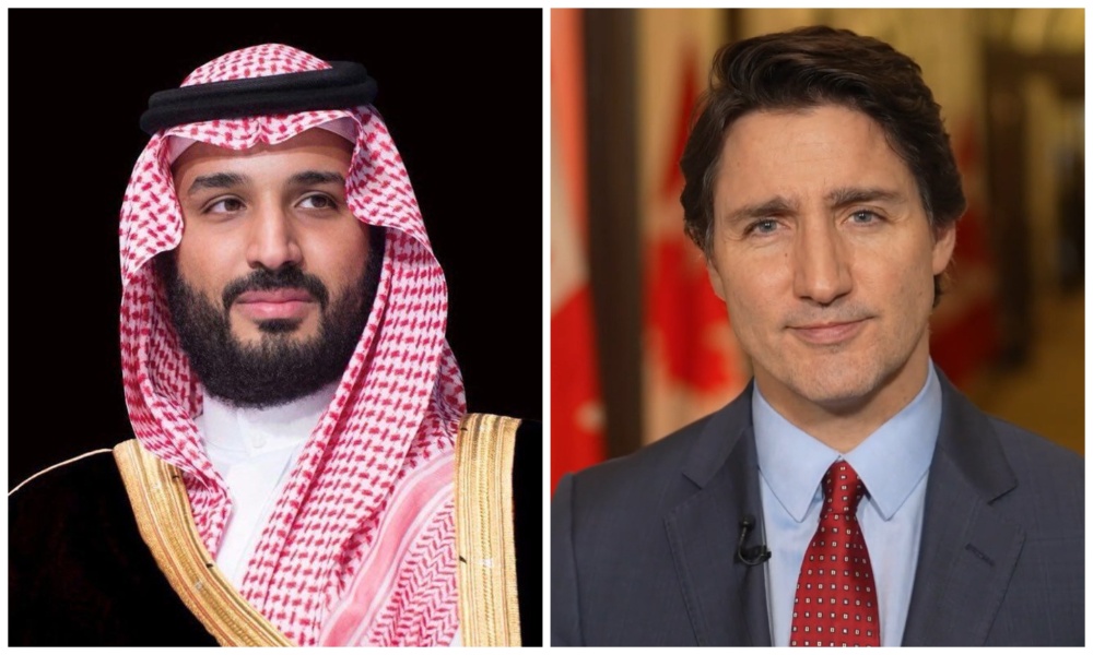 Saudi Crown Prince Mohammed bin Salman and Canadian prime minister Justin Trudeau spoke on the phone on Tuesday. (SPA/Wikimedia Commons)