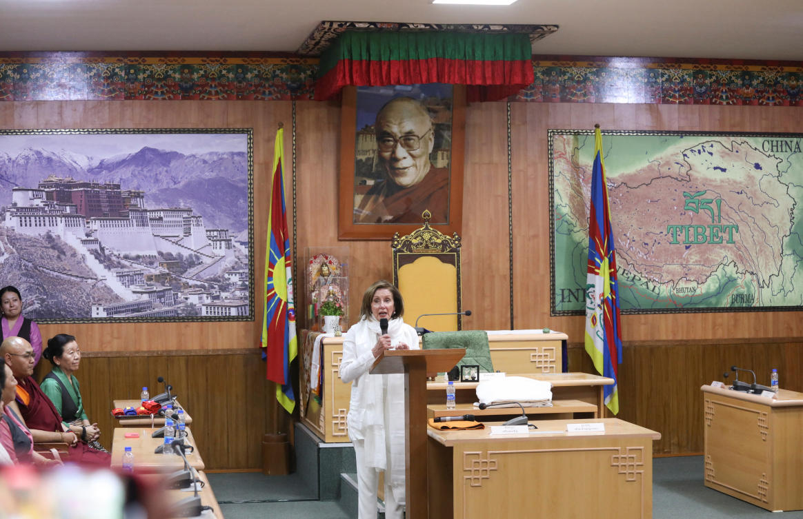 Former US House speaker Nancy Pelosi spoke at the Tibetan Parliament-in-Exile at Dharamshala, Himachal Pradesh, India, on June 18. (REUTERS)