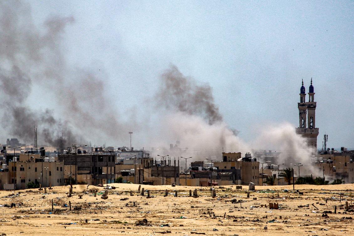 Smoke plumes billow after Israeli drone strikes and shelling in the Sultan neighborhood northwest of Rafah in the southern Gaza Strip earlier on June 18, 2024. (AFP)
