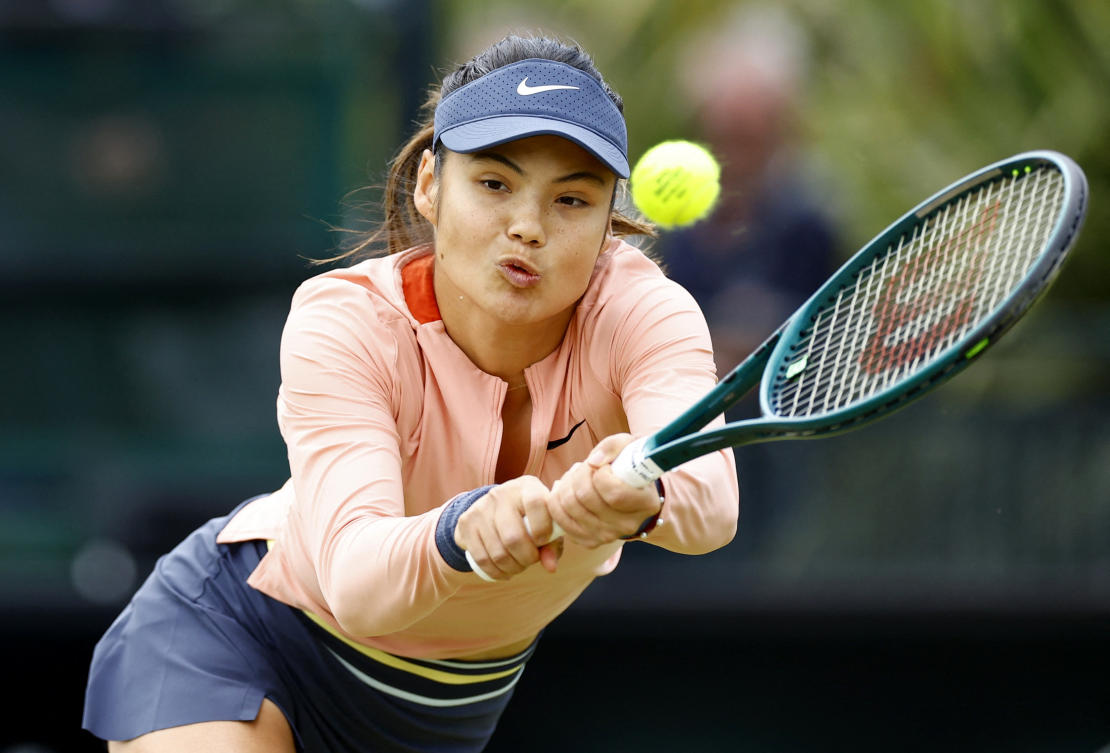Britain’s Emma Raducanu in action during her women’s singles semi final match against Katie Boulter at the Nottingham Open — Nottingham Tennis Center, Nottingham, on Jun. 16, 2024. (Reuters)