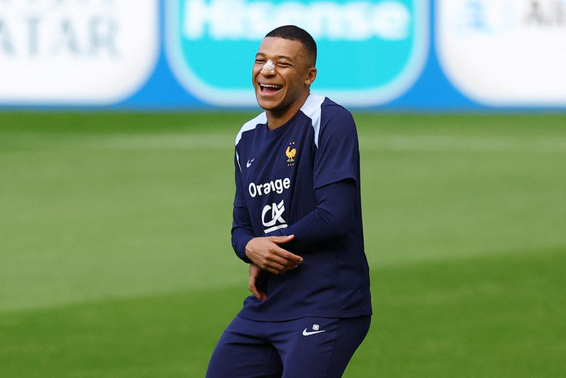 France’s Kylian Mbappe during training at Paderborn Arena, on Jun. 19, 2024. (Reuters)