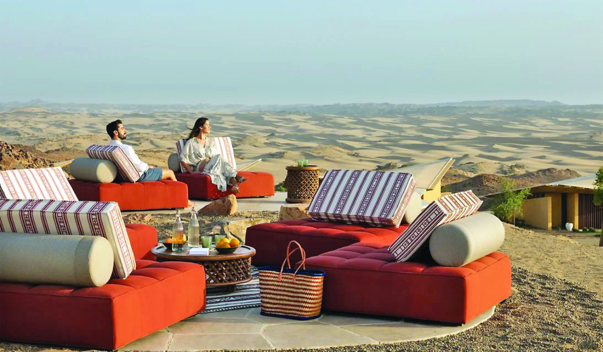 Set against the dramatic backdrop of desert plains and the Hijaz Mountains, Six Senses Southern Dunes pays homage to Nabataean architectural heritage and majestic desert surroundings. (Supplied)