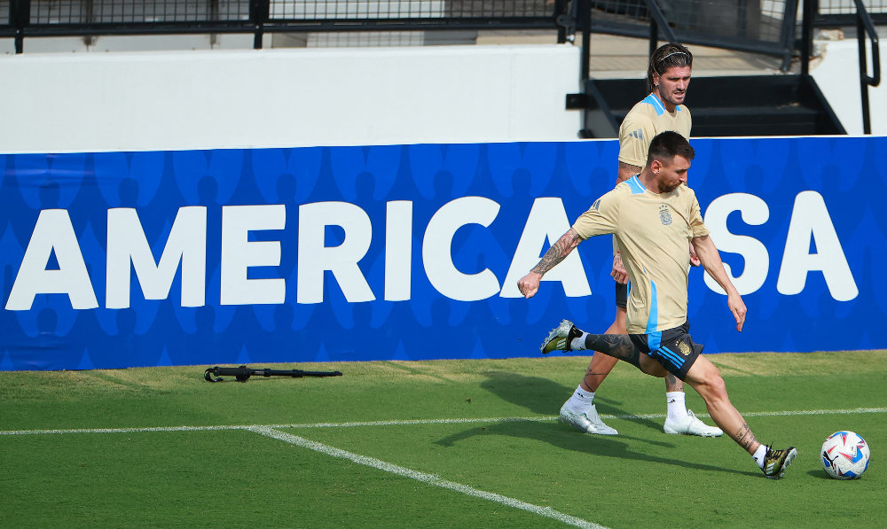Lionel Messi of Argentina during a training session at Kennesaw University State Fifth Third Bank stadium on June 19, 2024 in Atlanta, Georgia. (AFP)