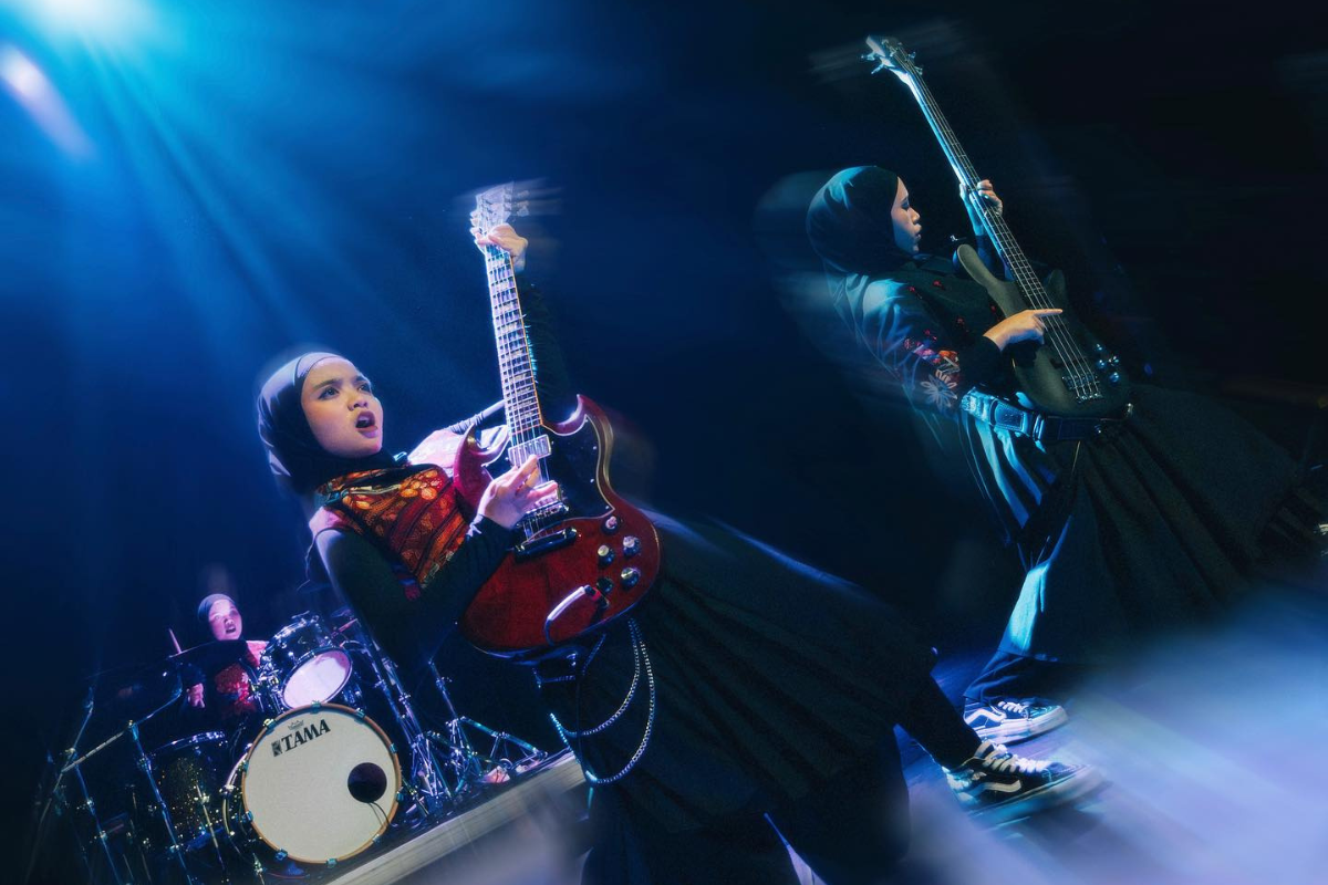 All-female Indonesian heavy metal band Voice of Baceprot performs in New York as part of its US tour in August 2023. (Voice of Baceprot)