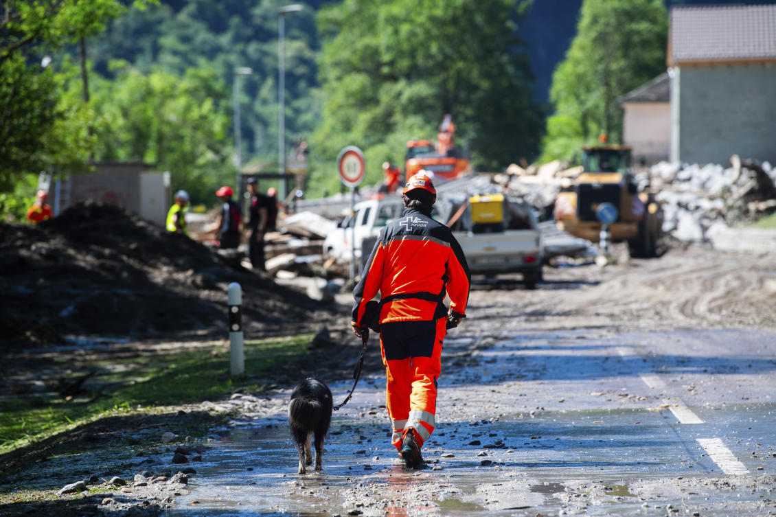 Cleanup work is underway at the Sorte village, community of Lostallo, Southern Switzerland, after a landslide, caused by the bad weather and heavy rain in the Misox valley, in Lostallo, Southern Switzerland, on Jun. 22 2024. (AP)