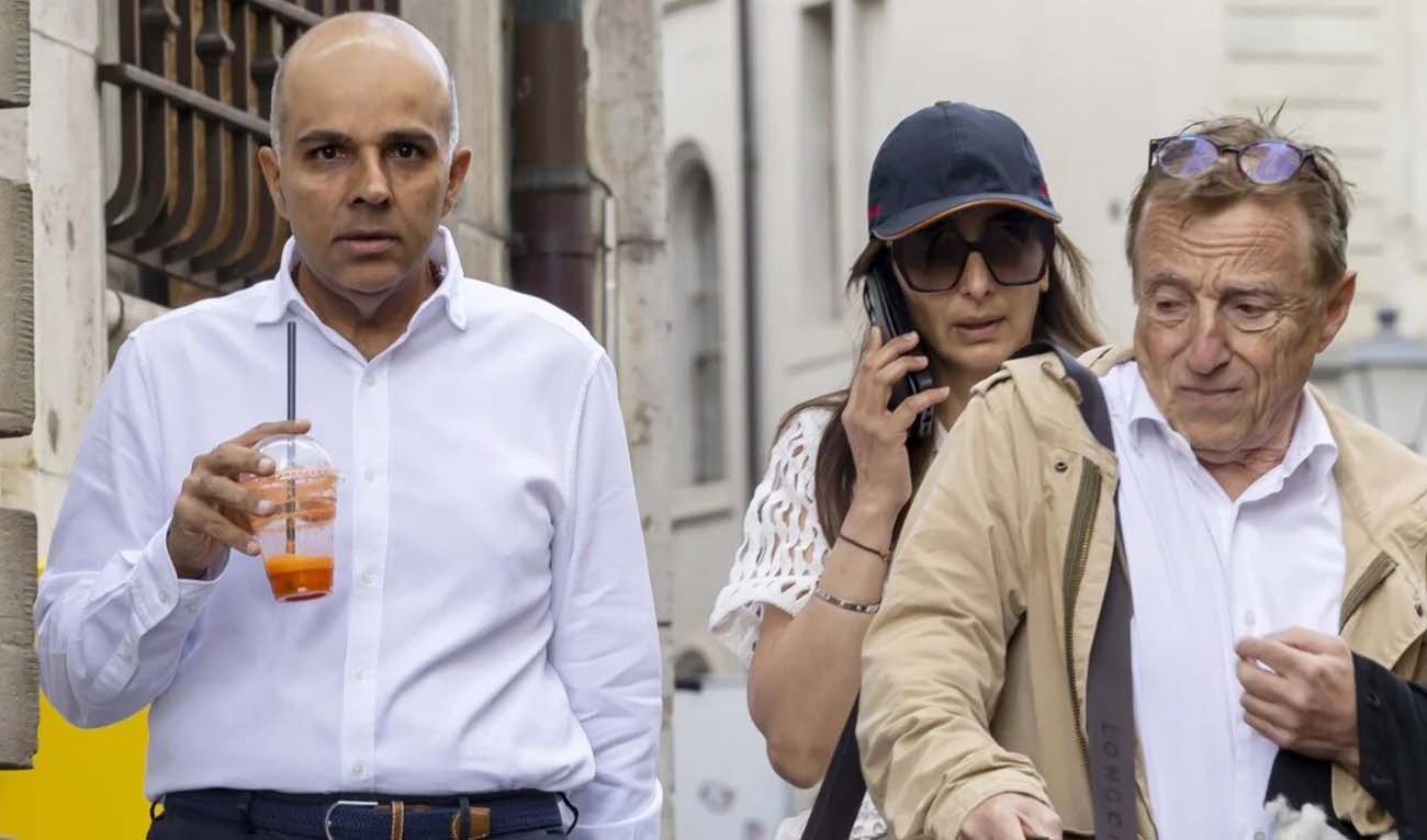Ajay Hinduja (left) and his wife, Namrata, arrive with their lawyer Robert Assael at the courthouse in Geneva on June 10, 2024. (Photo courtesy: EPA-EFE)