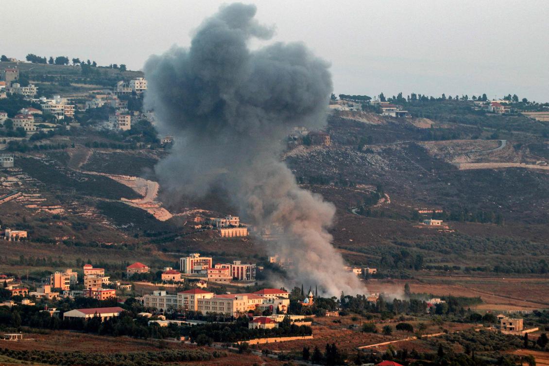 A smoke plume billows during Israeli bombardment on the village of Khiam in south Lebanon near the border with Israel on June 23, 2024 amid ongoing cross-border tensions as fighting continues between Israel and Hamas in the Gaza Strip. (AFP)