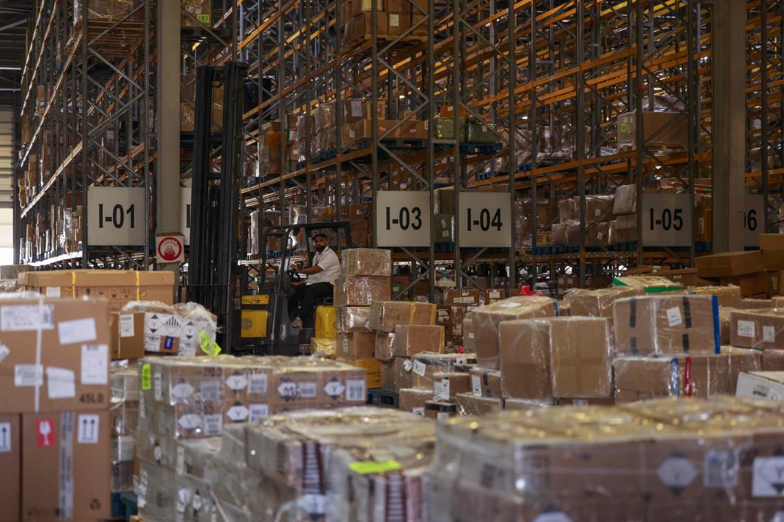 A photo taken during a tour organised by the Lebanese Ministry of Public Works and Transport shows a view of the cargo storage facility at Beirut's international airport on June 24, 2024. (AFP)