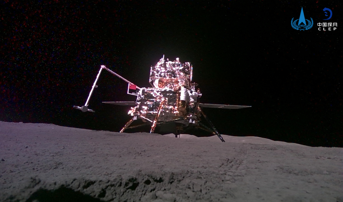 The ascender and lander captured by China’s Chang’e-6 lunar probe after it landed on the moon. (AFP)