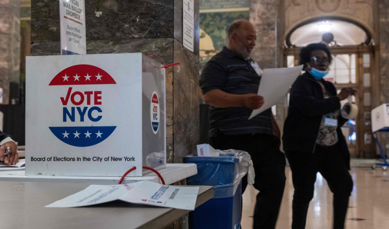 People walk into a voting site at the Bronx County Supreme Court House as voters head to the polls for the Democratic primary on June 25, 2024 in New York City. (AFP)