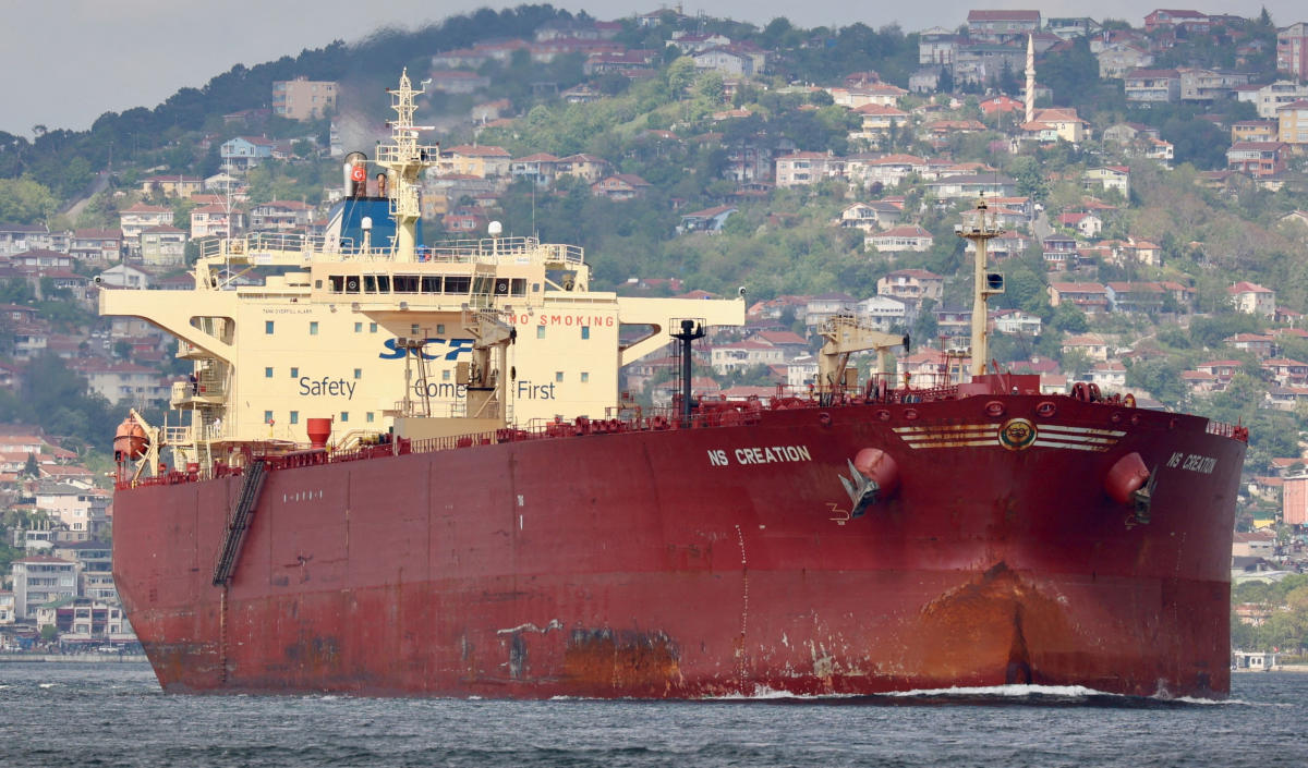 FILE PHOTO: Crude oil tanker NS Creation, owned by Russia’s leading tanker group Sovcomflot, transits the Bosphorus in Istanbul (Reuters)