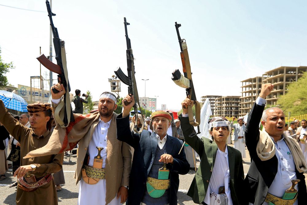 Houthi supporters commemorate Eid Al-Ghadir in Sanaa on June 24, 2024. (AFP)