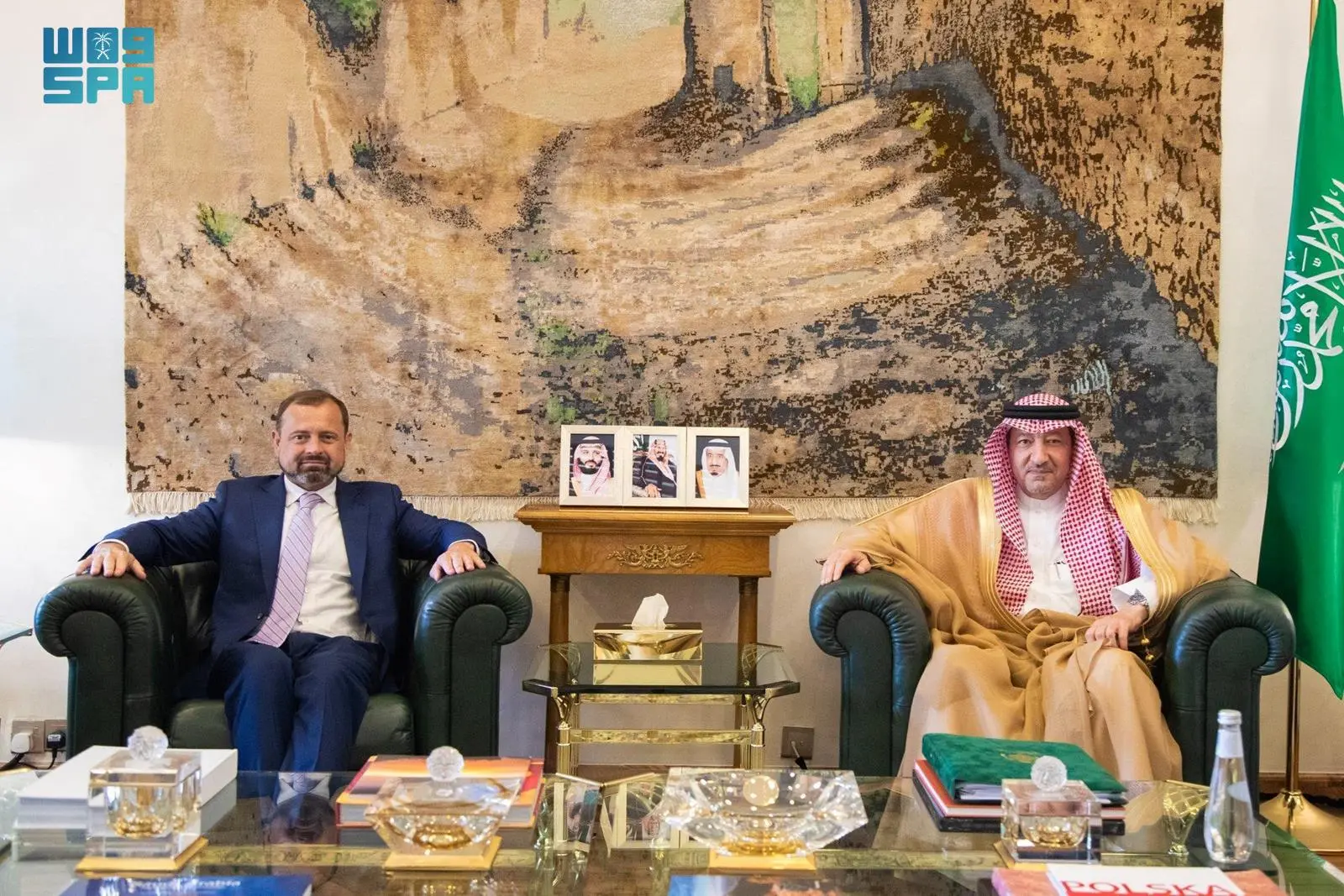 Saudi Arabia’s Deputy Foreign Minister Waleed Elkhereiji meets with US Special Envoy to Sudan Tom Perriello. (SPA)
