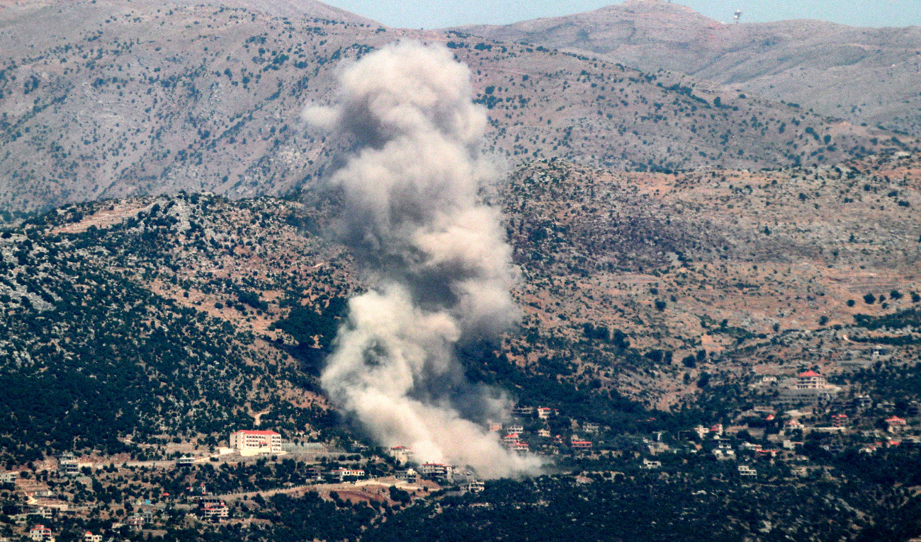 A smoke plume billows during Israeli bombardment on the village of Kfarshuba in south Lebanon near the border with Israel on June 26, 2024. (AFP/File)