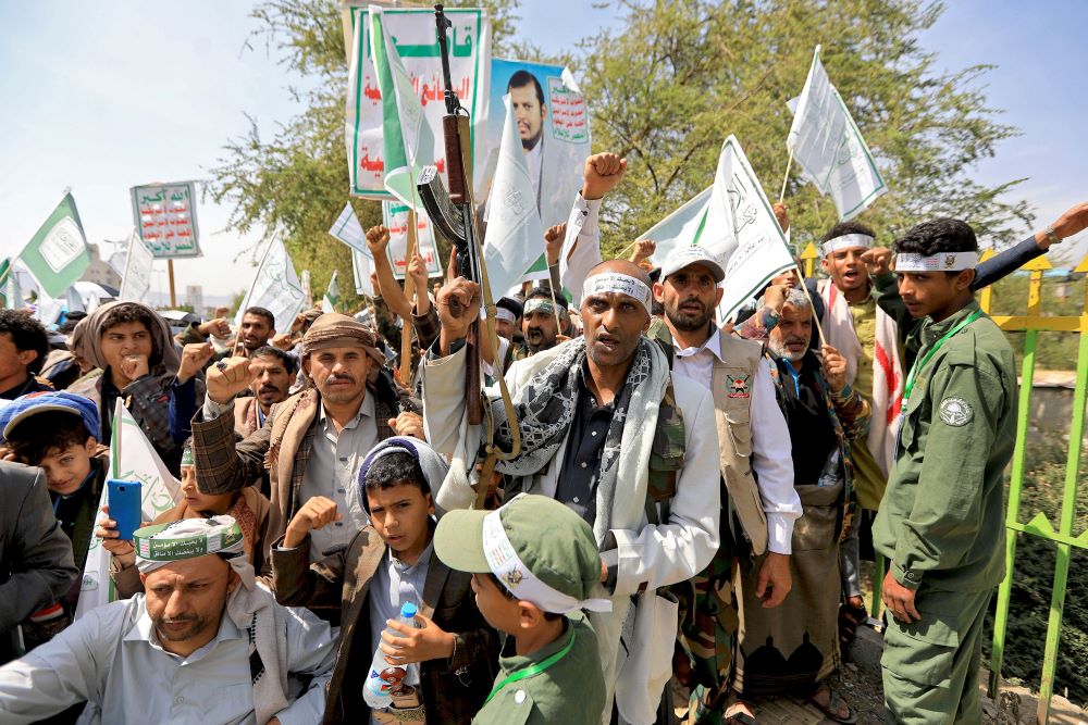 Houthi supporters commemorate Eid Al-Ghadir in Sanaa on June 24, 2024. (AFP)