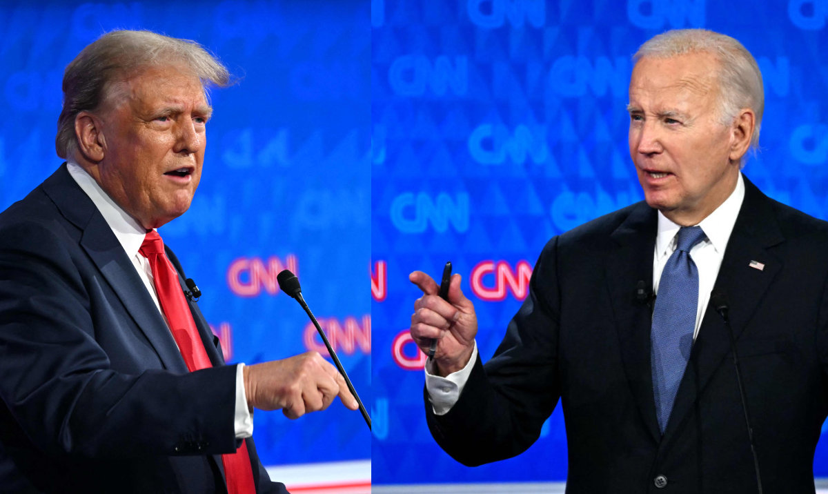 Former President Donald Trump, left, and President Joe Biden debate. (AFP photos)