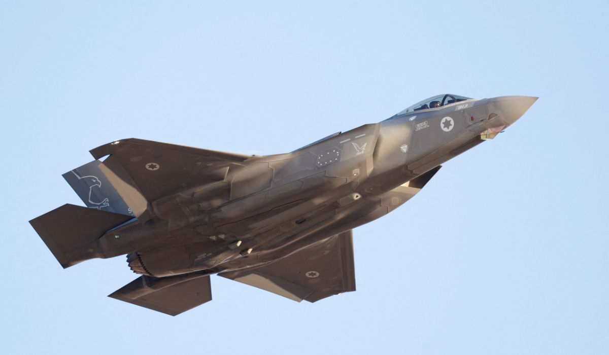 A F-35 fighter jet flies during a graduation ceremony for Israeli Air Force pilots at Hatzerim Airbase, in southern Israel, June 29, 2023. (REUTERS)