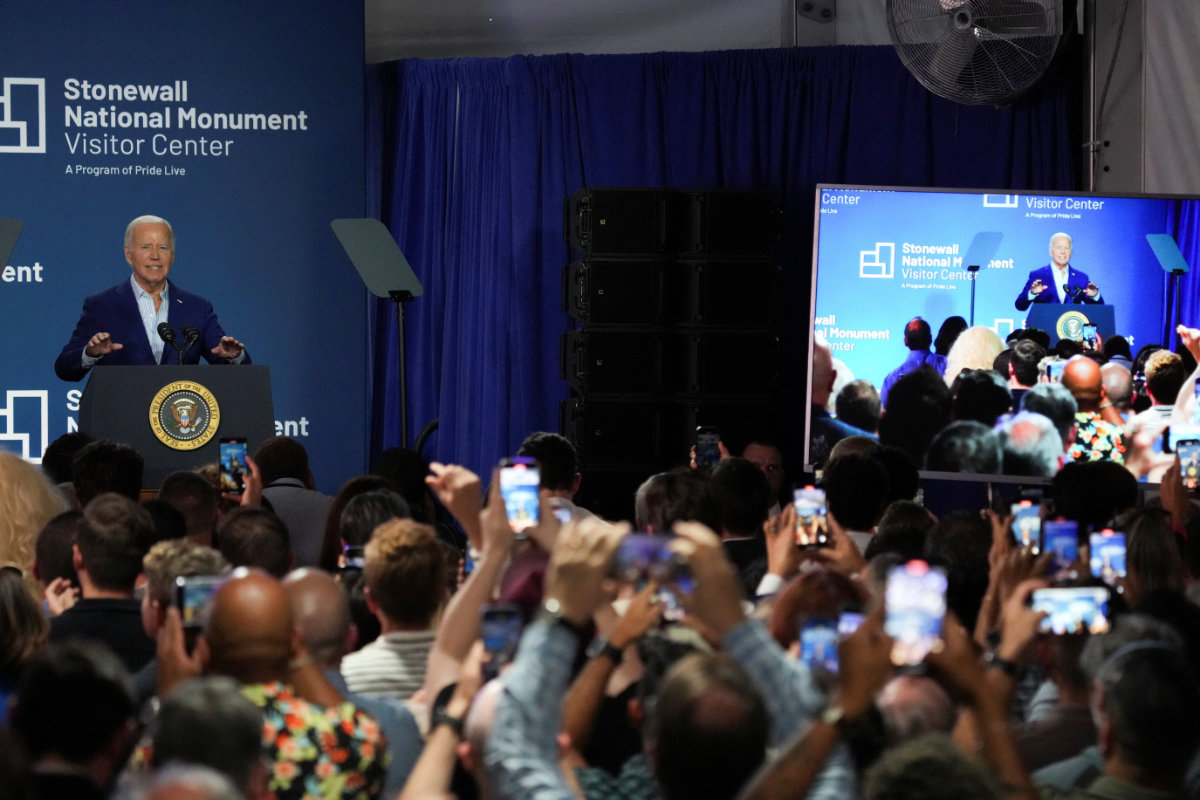 US President Joe Biden attends the opening ceremony for the Stonewall National Monument Visitor Center, the first LGBTQIA+ visitor center within the US National Park Service, in New York City, on June 28, 2024. (REUTERS)