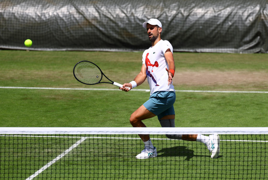 Serbia’s Novak Djokovic during a practice session at All England Lawn Tennis and Croquet Club, London, on Jun. 29, 2024. (Reuters)