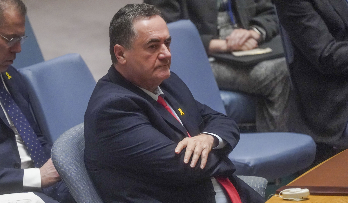 Israel's Foreign Affairs Minister Israel Katz listens during a meeting of the United Nations Security Council on the war in Gaza, Monday March 11, 2024 at U.N. headquarters. (AP)