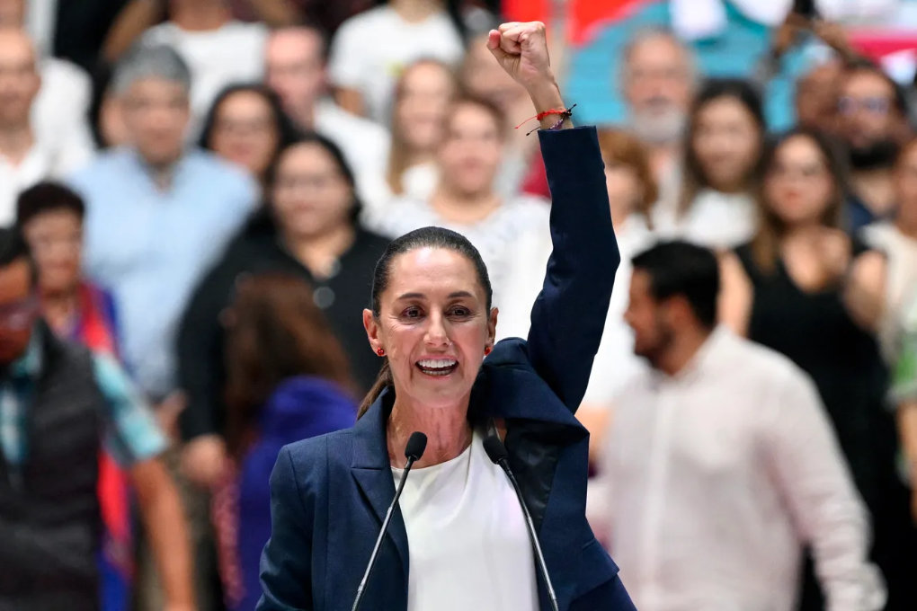 Mexico President-elect Claudia Sheinbaum greets supporters during a celebration event in Mexico City on June 8, 2024. (AFP)