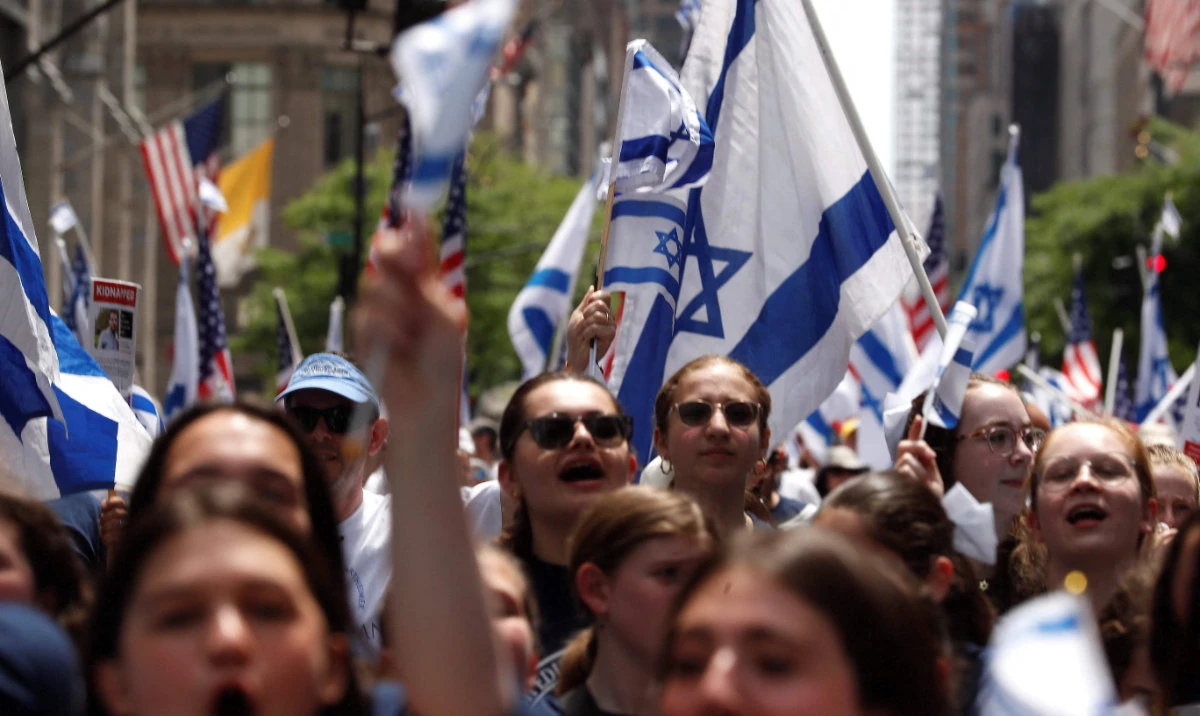 People march on Fifth avenue as they participate in the annual Israel Day Parade on June 2, 2024 in New York City. (AFP)