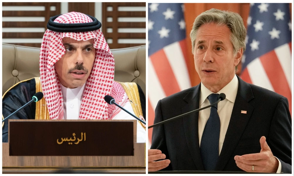 Saudi Foreign Minister Prince Faisal bin Farhan and Secretary of State Antony Blinken. (File/AFP)