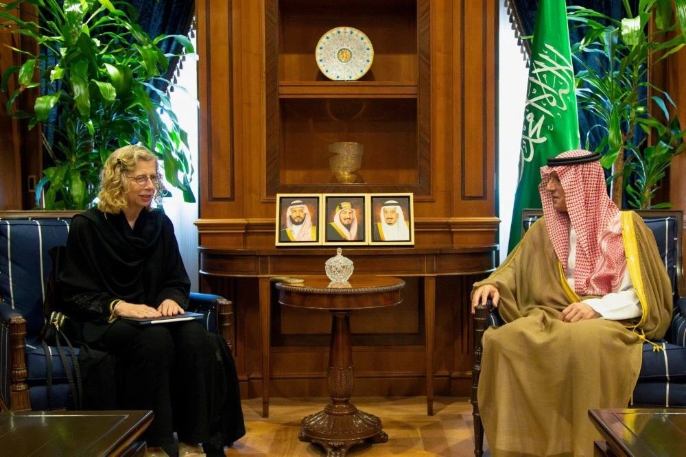 Inger Andersen and Adel Al-Jubeir meet in Riyadh. (SPA)