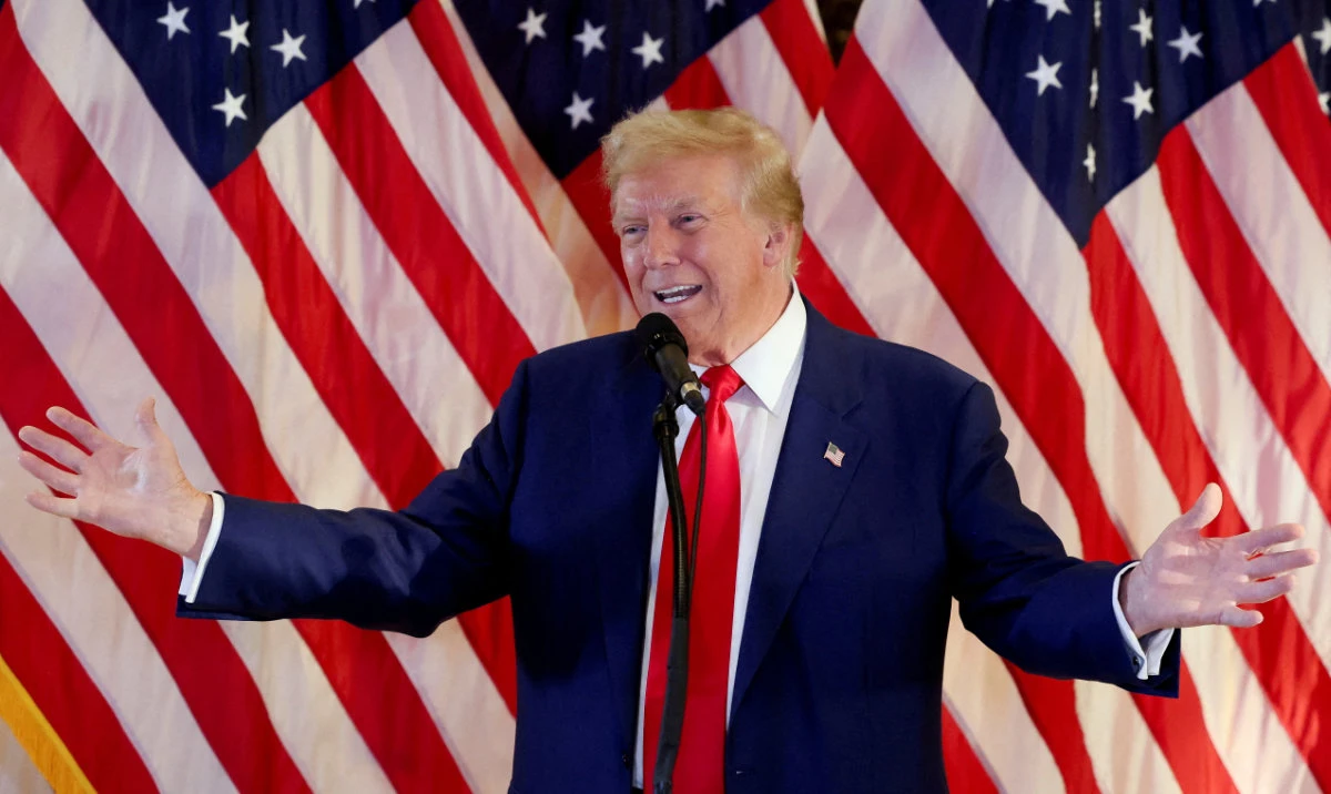 Republican presidential candidate and former US President Donald Trump gestures as he speaks during a press conference at Trump Tower in New York City, US, May 31, 2024. (Reuters)