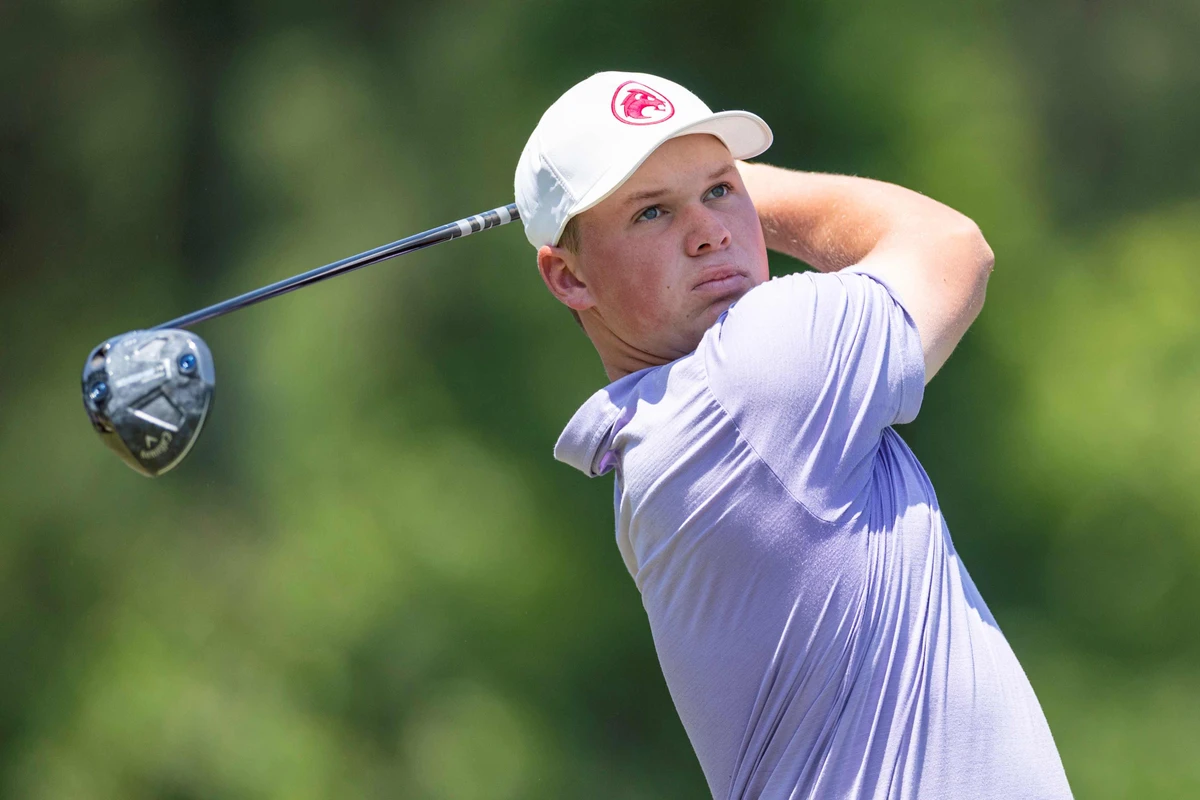 Caleb Surratt of Legion XIII GC shot a 7-under 65 to share the lead with two others after the first round on Friday at LIV Golf Houston. (Katelyn Mulcahy/LIV Golf)