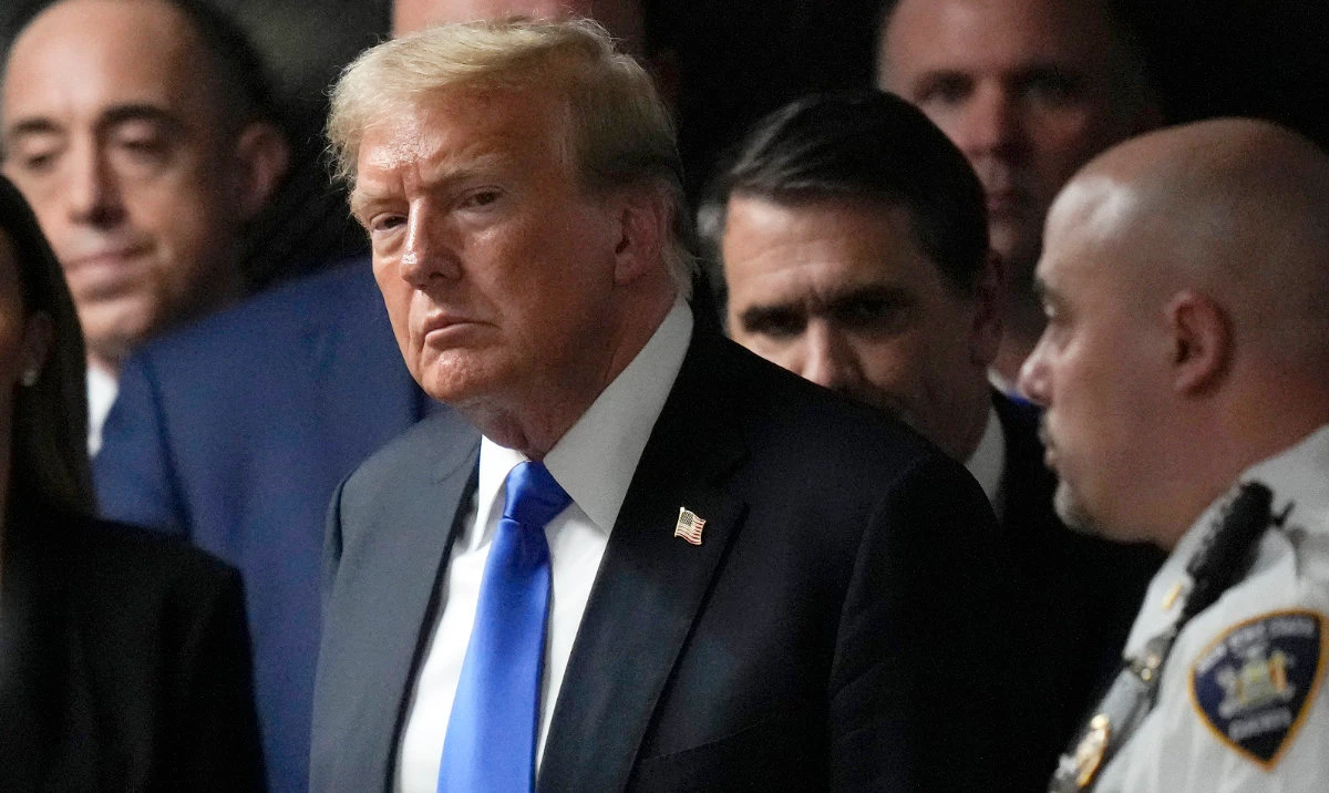 Former President Donald Trump walks out of the courtroom to make comments to members of the media after a jury convicted him of felony crimes for falsifying business records in a scheme to illegally influence the 2016 election, at Manhattan Criminal Court, May 30, 2024, in New York. (AP)