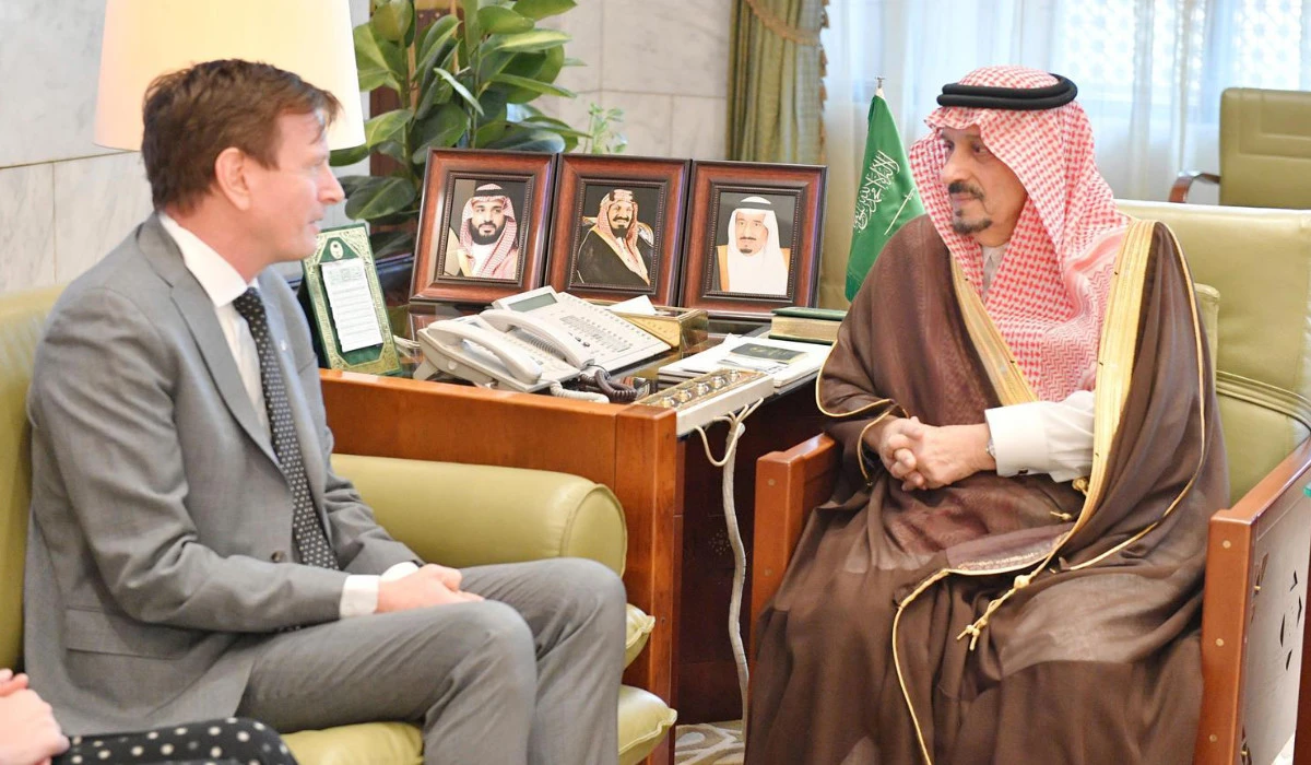 Prince Faisal bin Bandar holds talks with Thomas Lid Ball in Riyadh. (Supplied)