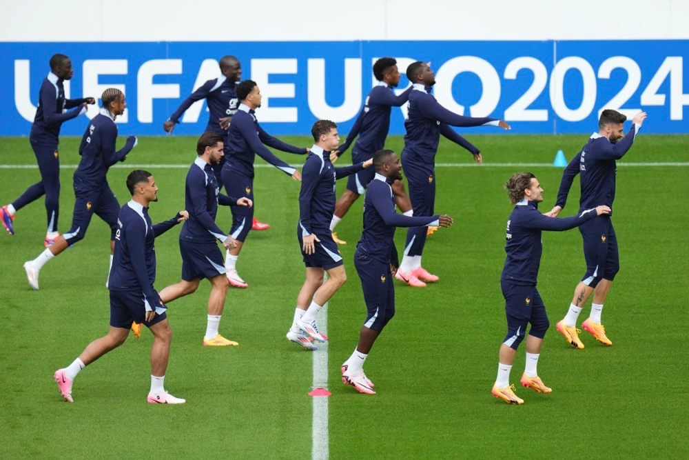 France players during a training session in Paderborn, Germany. (AP)
