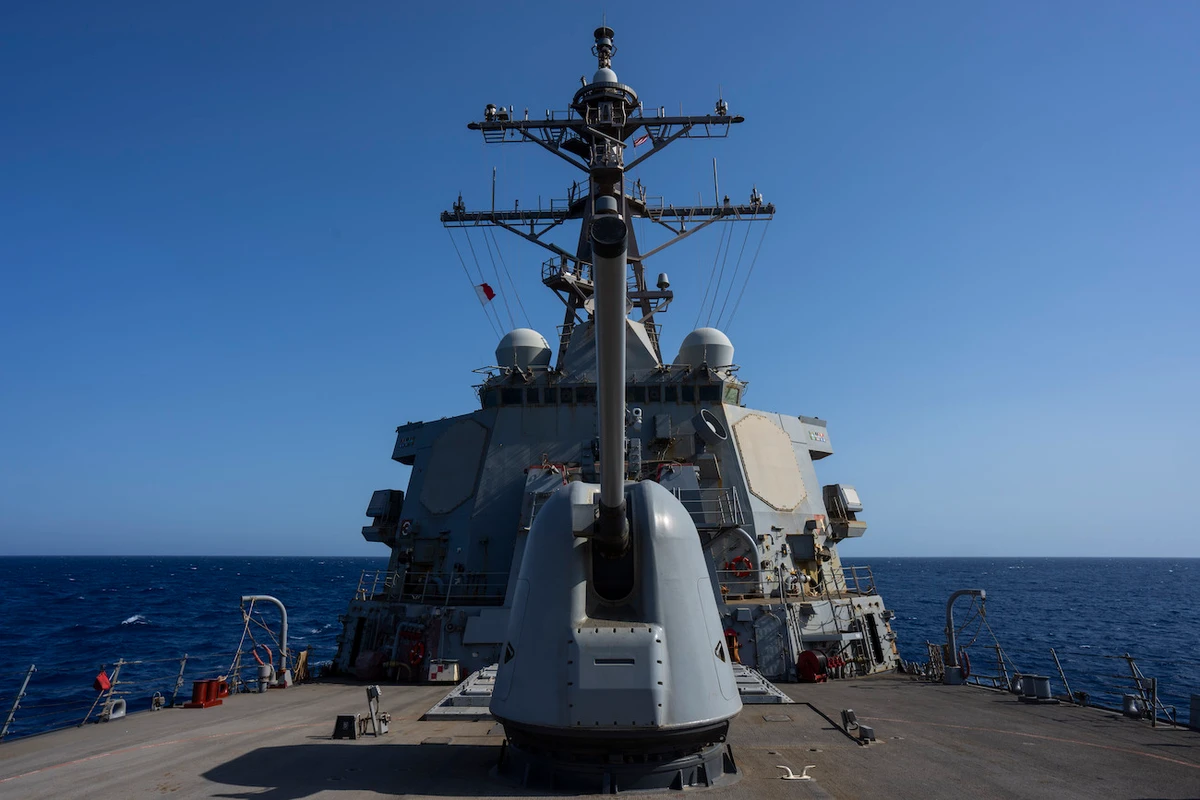 The Arleigh Burke-class guided missile destroyer USS Laboon sails in the Red Sea on Wednesday, June 12, 2024. (AP)