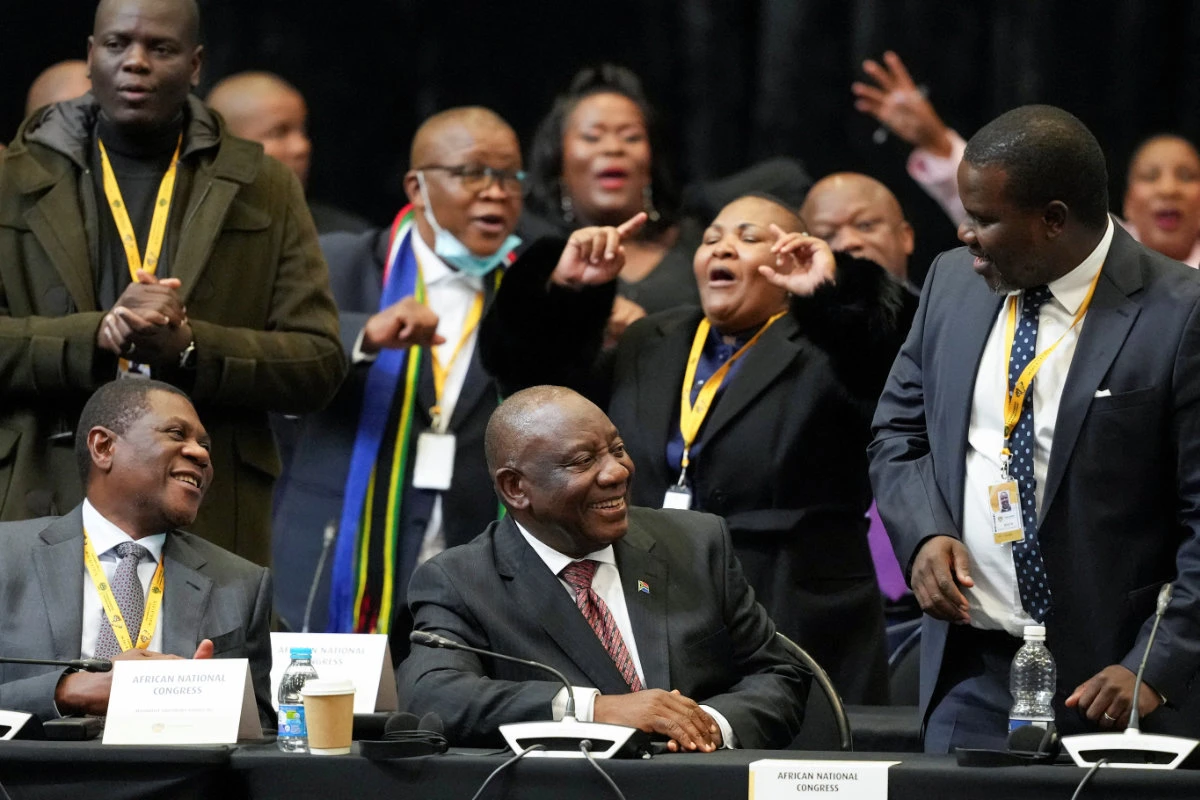 South African president Cyril Ramaphosa reacts after being re-elected as president of South Africa during the first sitting of the National Assembly in Cape Town on June 14, 2024. (REUTERS)