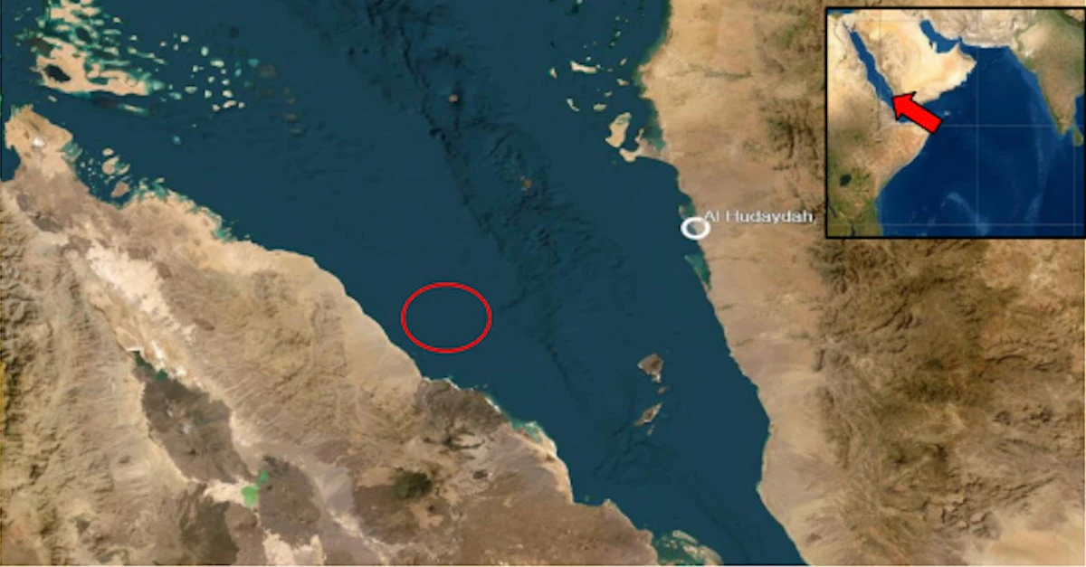 This illustration map posted by the United Kingdom Maritime Trade Operation shows the position of the Greek-owned vessel Tutor when it came under fire from the Houthi militia of Yemen. (X: @UKMTO)