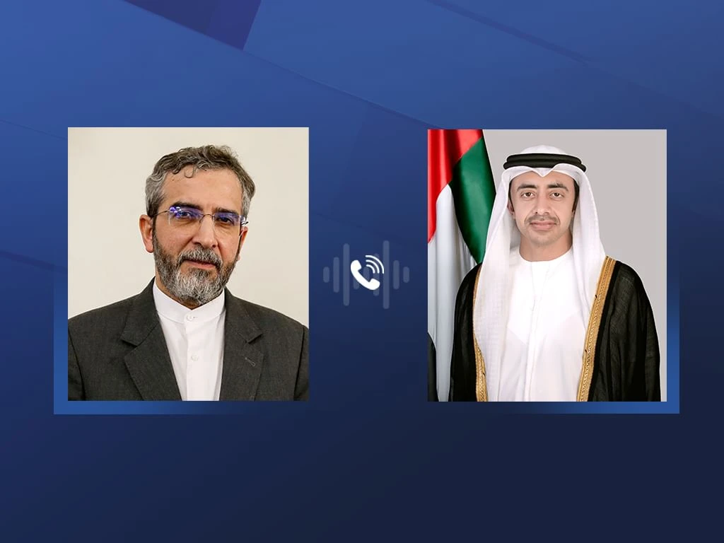 UAE Minister of Foreign Affairs, Sheikh Abdullah bin Zayed (R) and ran's acting Minister of Foreign Affairs, Ali Bagheri Kani. (WAM)