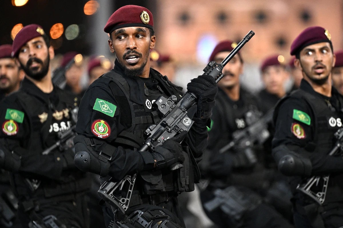 Saudi security forces take part in a military parade as pilgrims arrive for the annual Hajj pilgrimage in the holy city of Mecca. (File/AFP)