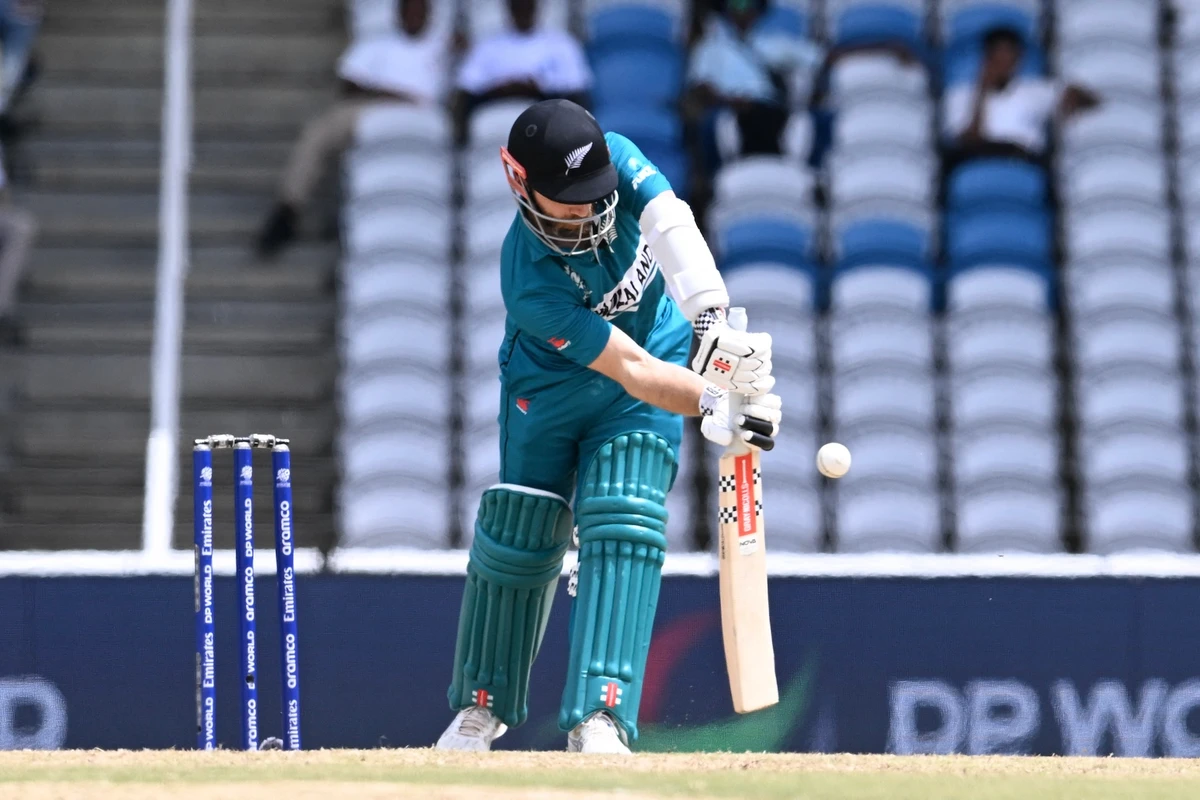 New Zealand’s captain Kane Williamson plays a shot during the ICC men’s Twenty20 World Cup 2024 Group C match between New Zealand and Papua New Guinea at Brian Lara Cricket Academy Stadium in Tarouba, Trinidad and Tobago, on June 17, 2024. (AFP)