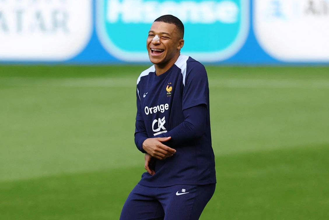 France’s Kylian Mbappe during training at Paderborn Arena, on Jun. 19, 2024. (Reuters)