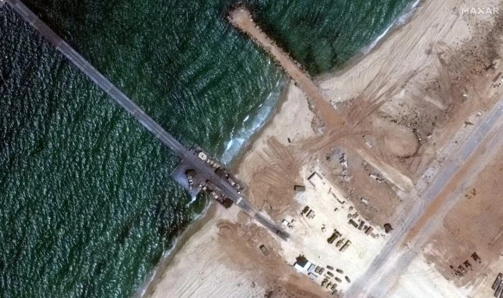 A satellite image shows a closer view of US military-run humanitarian aid pier in Gaza before its removal, June 12, 2024. (Reuters)