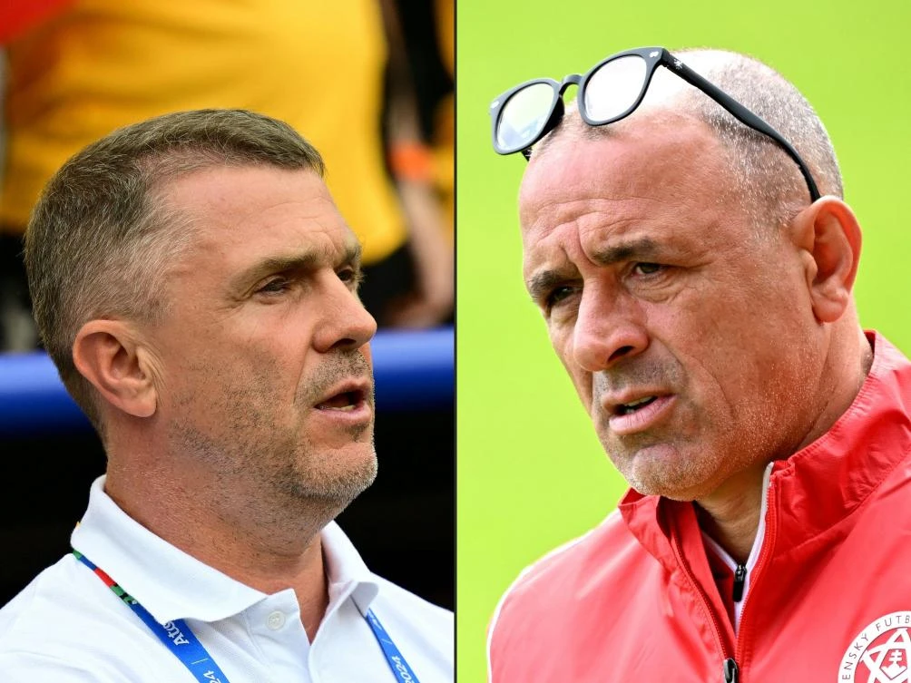 This combination of pictures created on Jun. 18, 2024 shows Ukraine’s head coach Serhiy Rebrov and Slovakia’s Italian head coach Francesco Calzona. Ukraine will face Slovakia during the Euro 2024 Championship on Jun. 21, 2024. (AFP)