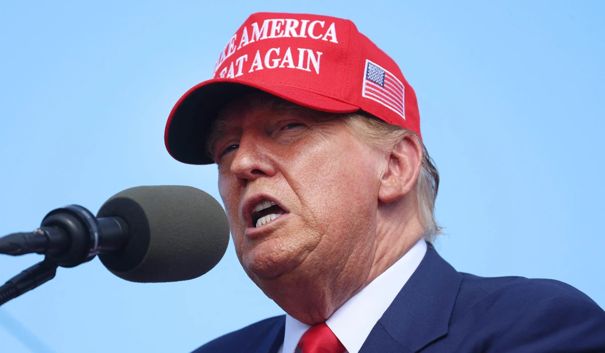 Republican presidential candidate former President Donald Trump speaks during a rally at Festival Park on June 18, 2024 in Racine, Wisconsin. (AFP)